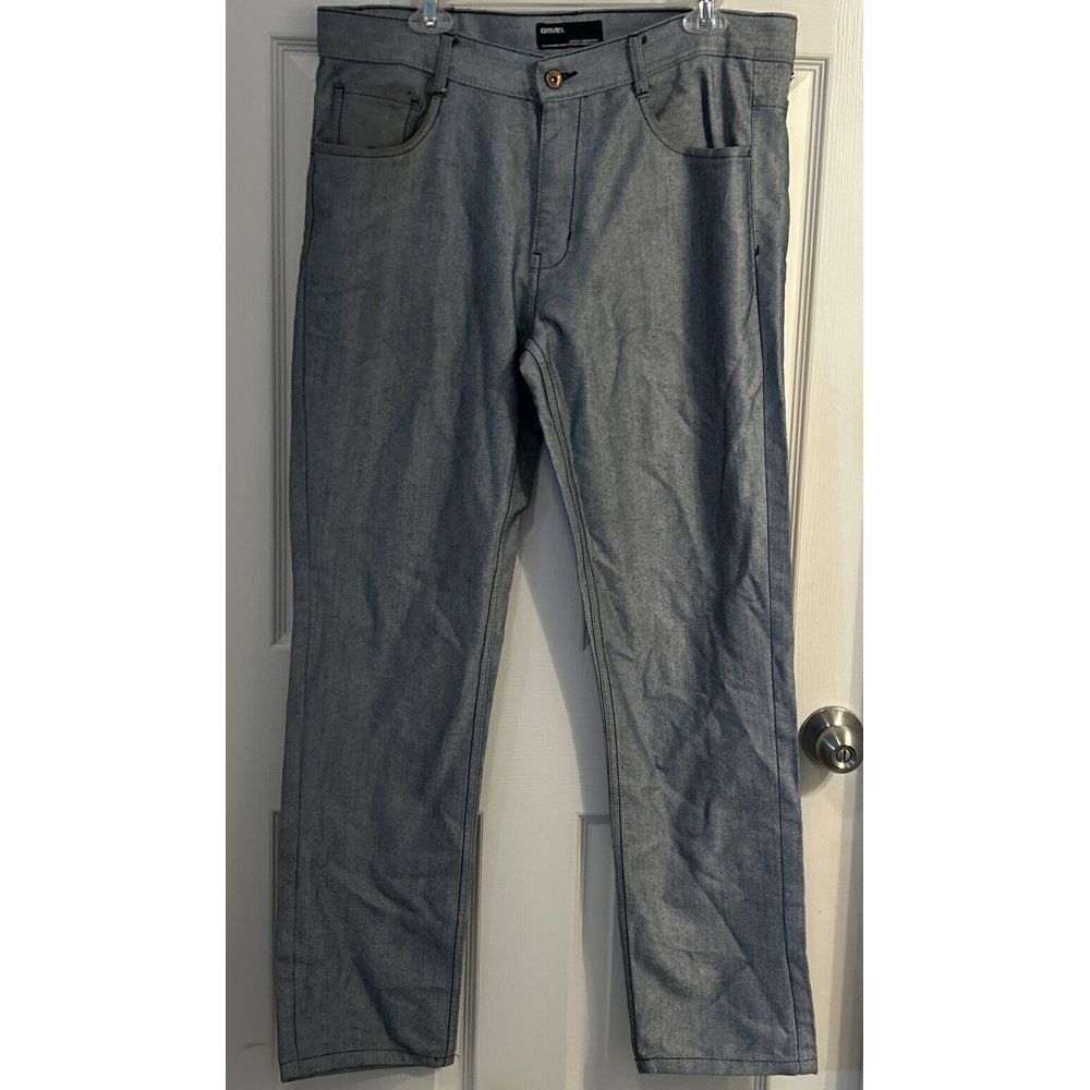 QRUEL JEANS COMPANY Men 36X30 Embroidered Pocket Cotton Denim Gray‎ Jeans